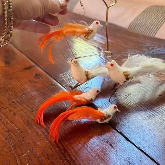 Vintage Orange and White Decorative Bird Ornaments - Picture 1 of 8